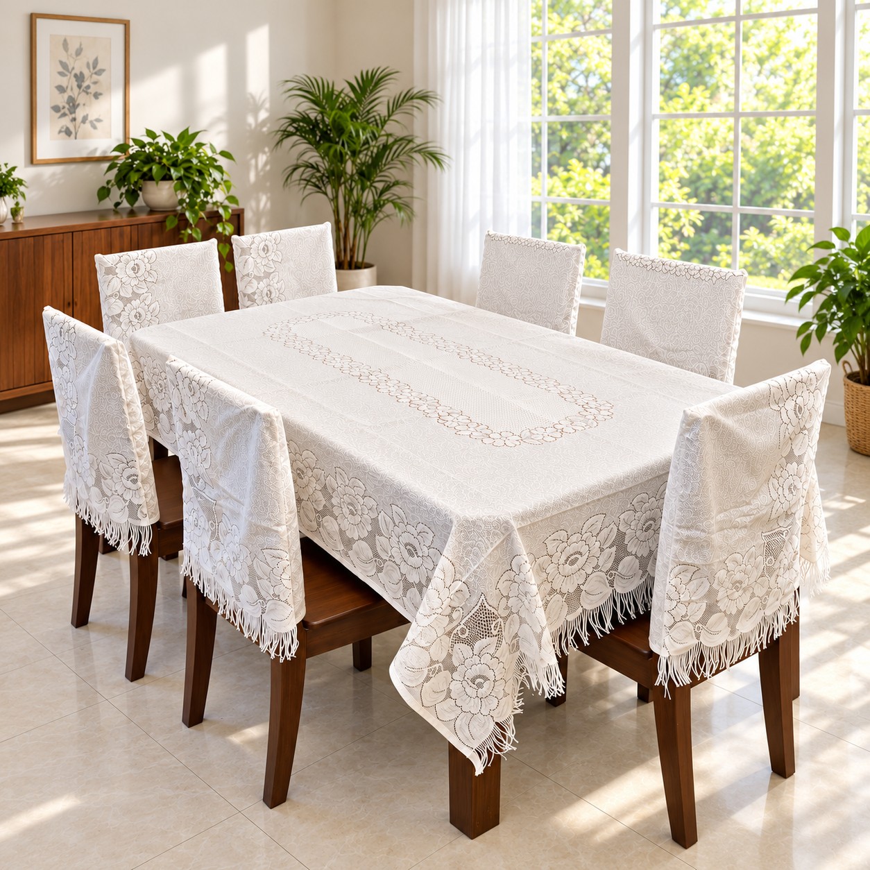 Dining Table Cover with Chair Cover– Rose Petals Design