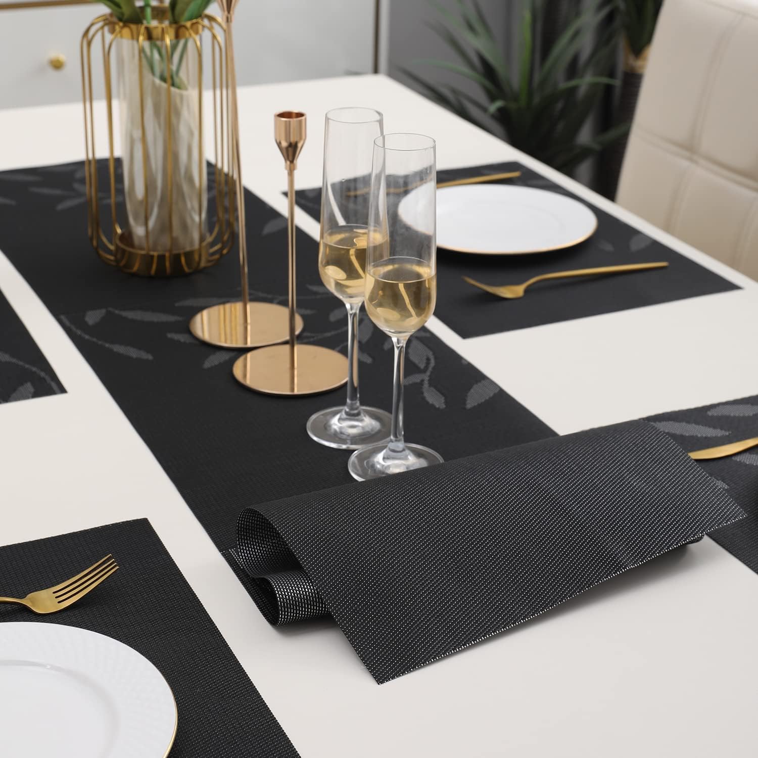 Luxury Leaf Runner Set | 6 Pcs PlaceMat With 1 Pcs Runner (6+1=7 Pcs)